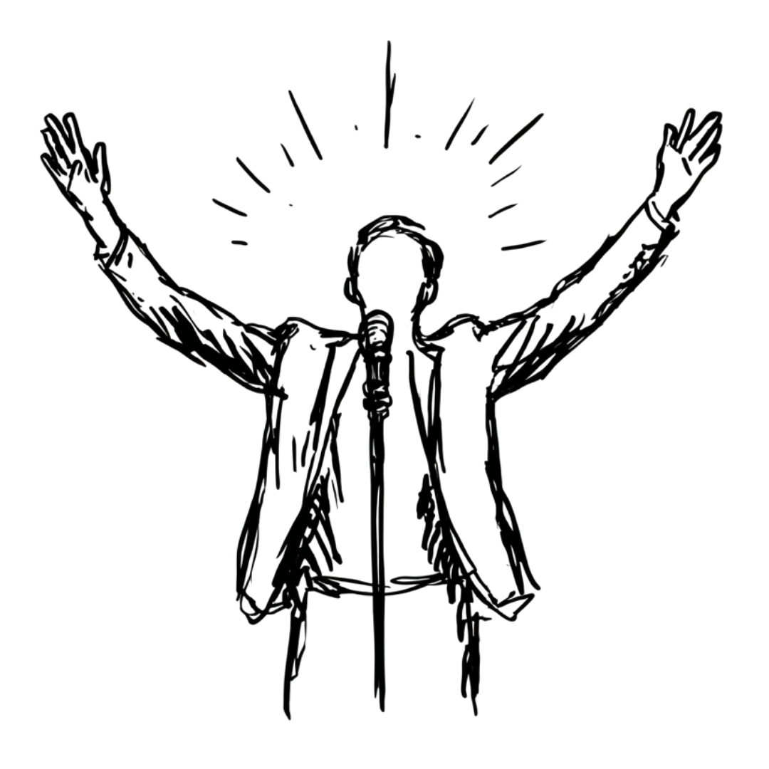 Speaker with arms raised illustration